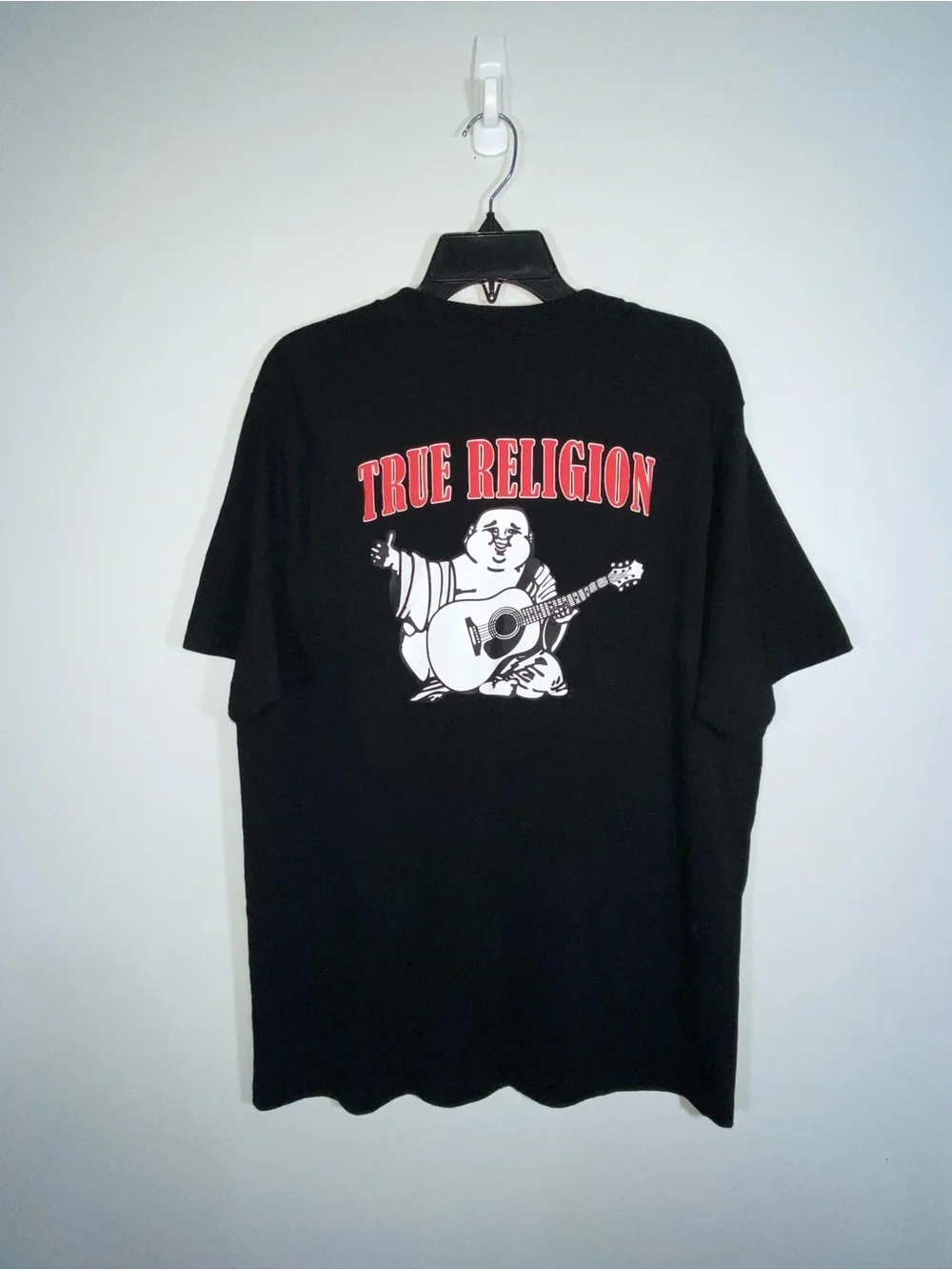 True Religion Black Short-Sleeve Tee with Red Chest Logo
